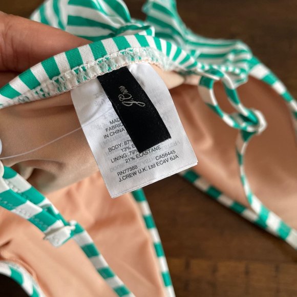 J. Crew Swim Nwt J Crew Green White Striped Plunge Neck Ruffle One
